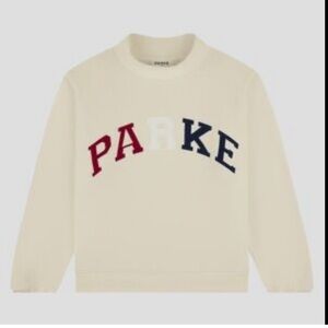 Cream/white parke mockneck Sweatshirt with Red, White, and Blue Lettering new